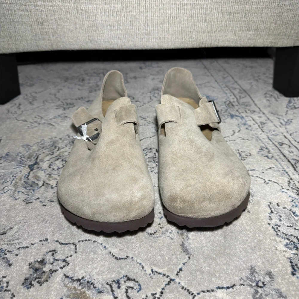Birkenstock London Suede Leather Clogs Taupe